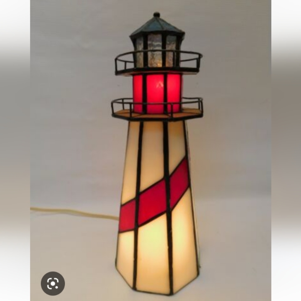 2 stained glass light houses